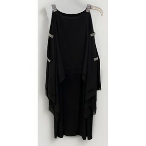 Glamour Nights NWT Women's Size 14P‎ Black Flutter Sleeve Dress Beaded